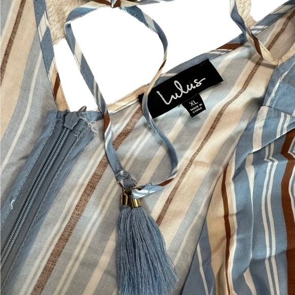 Lulus Vacation Bae Light Blue Striped Short Sleeve Jumpsuit Size XL - Picture 12 of 17